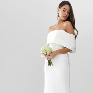 Crepe Off Shoulder White Column Dress